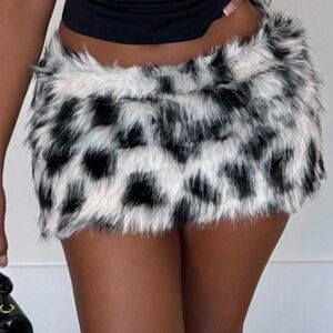 Faux Fur Black and White Mini Skirt